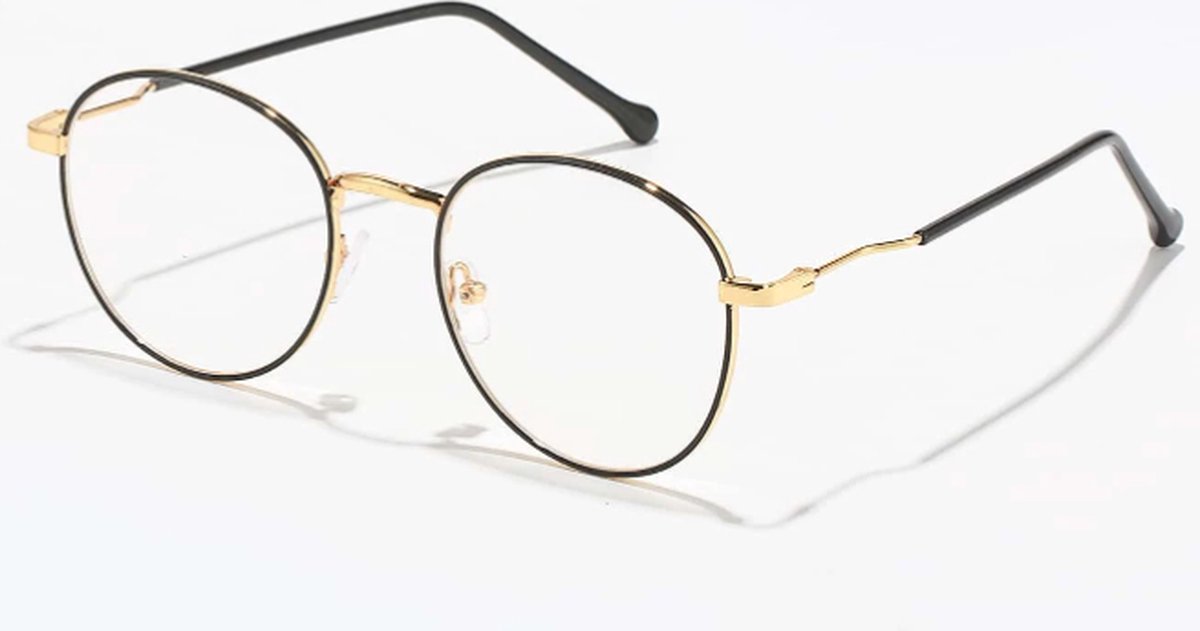 Blauw Licht Filter Bril Zonder Sterkte Metalen Frame Goud / Zwart | Rond | Unisex | Blue Light Glasses | Compter Bril